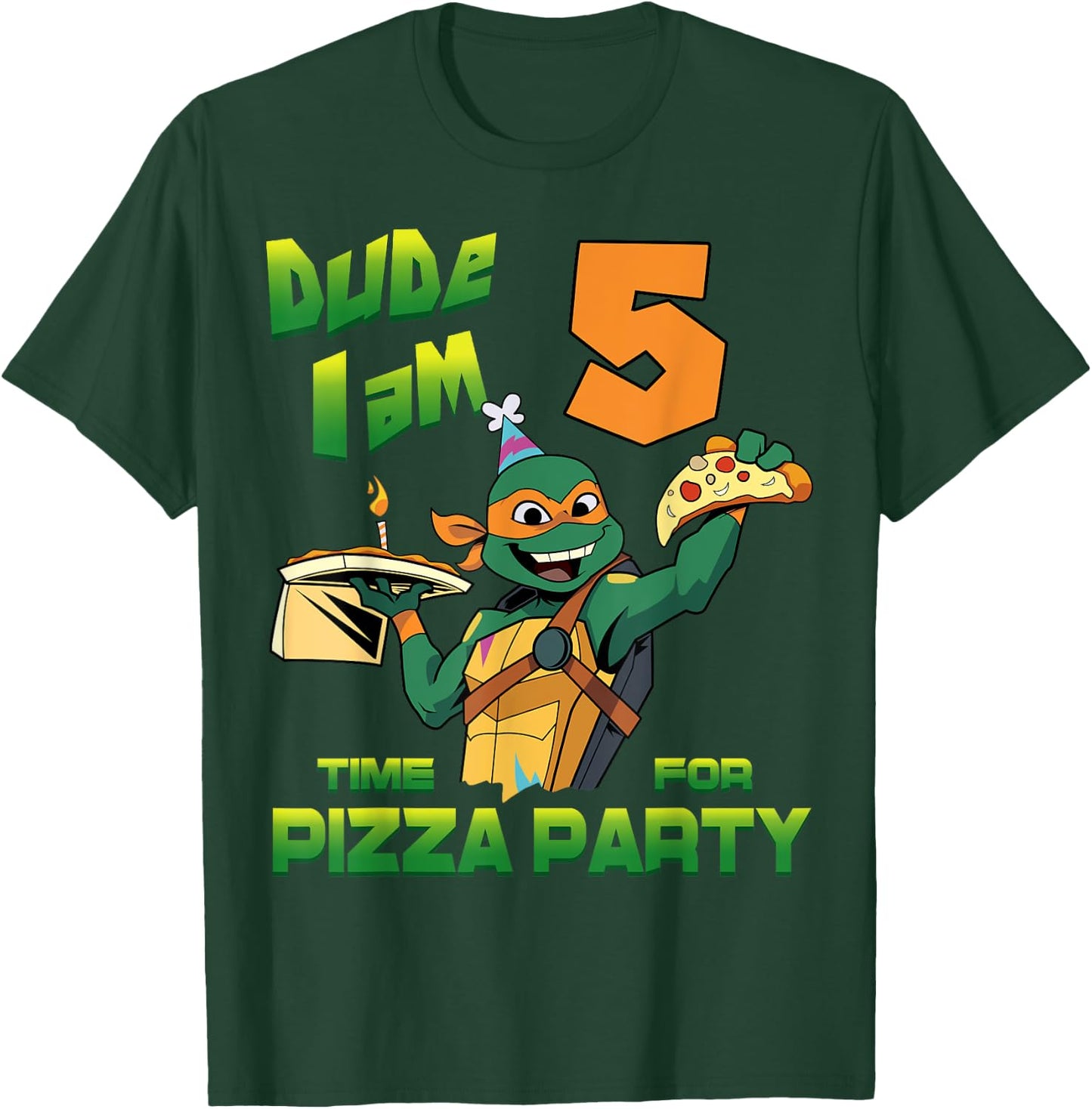 Mademark x Teenage Mutant Ninja Turtles - Dude I am 5 Years Old Mikey Pizza Birthday Party T-Shirt - T-Shirt | Forest