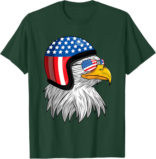Funny Eagle Mullet Helmet USA 4th Of July American Flag Gift T-Shirt - T-Shirt | Forest