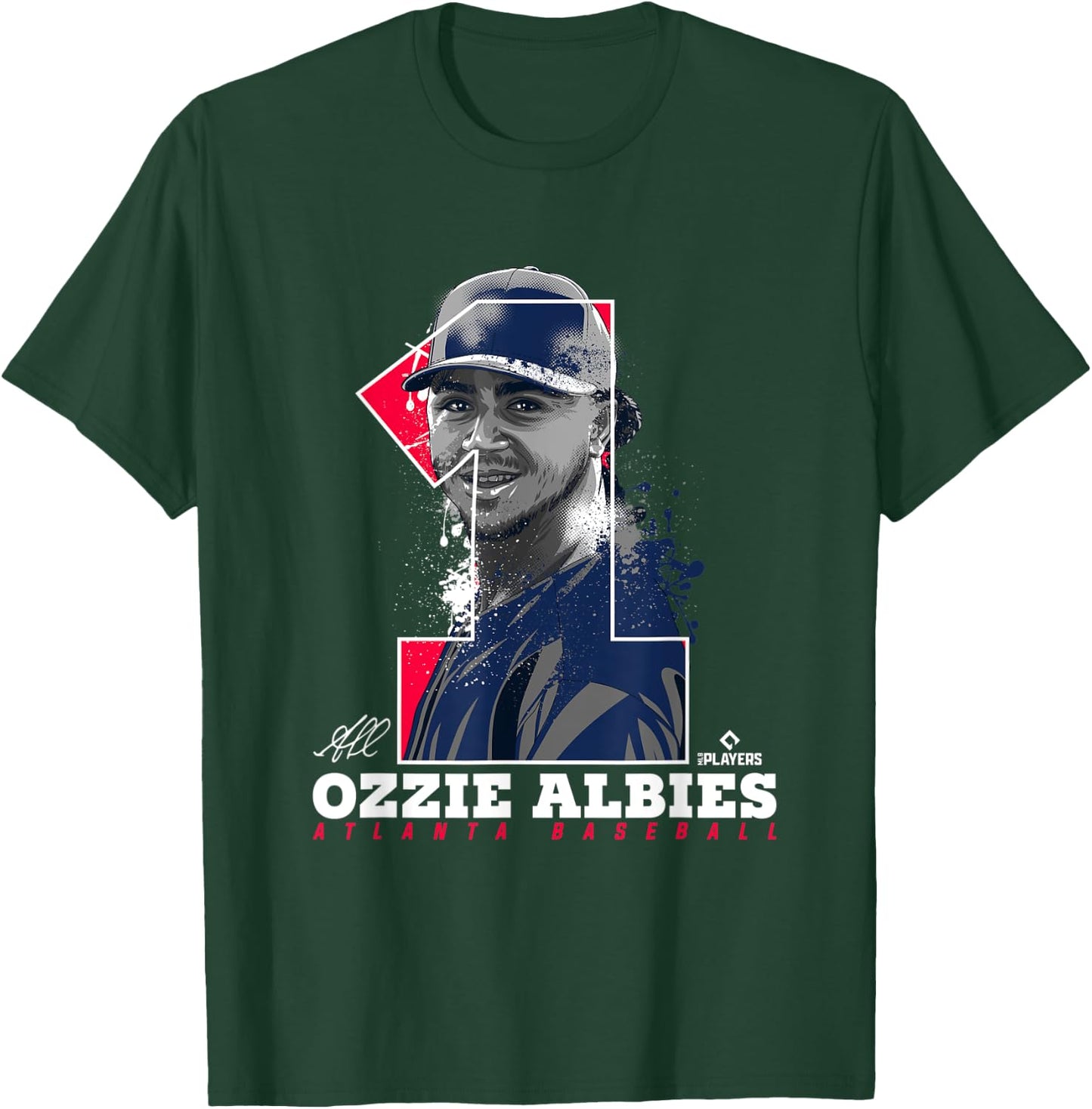 Ozzie Albies Silhouette Bolly Atlanta MLBPA T-Shirt - T-Shirt | Forest