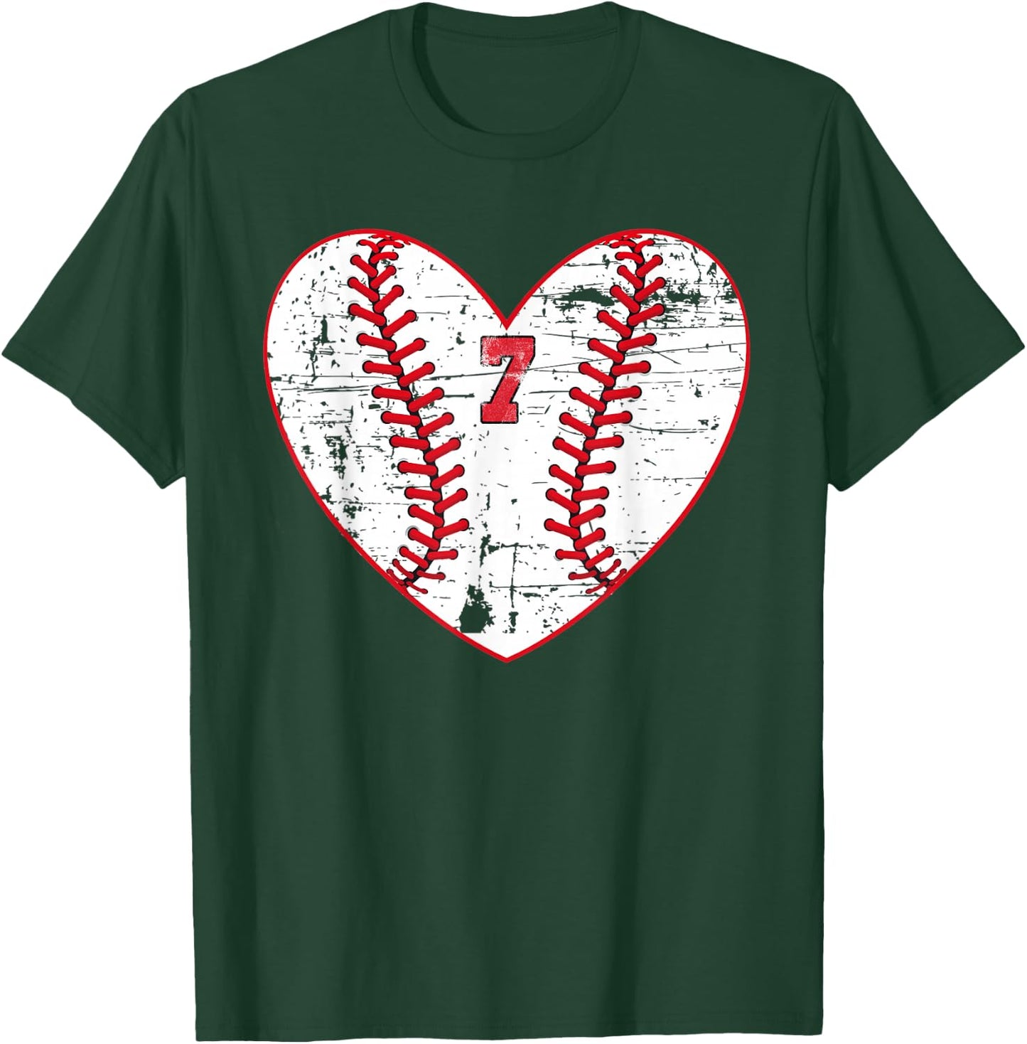 Baseball Distressed Heart Number 7 Sports Gift T-Shirt - T-Shirt | Forest