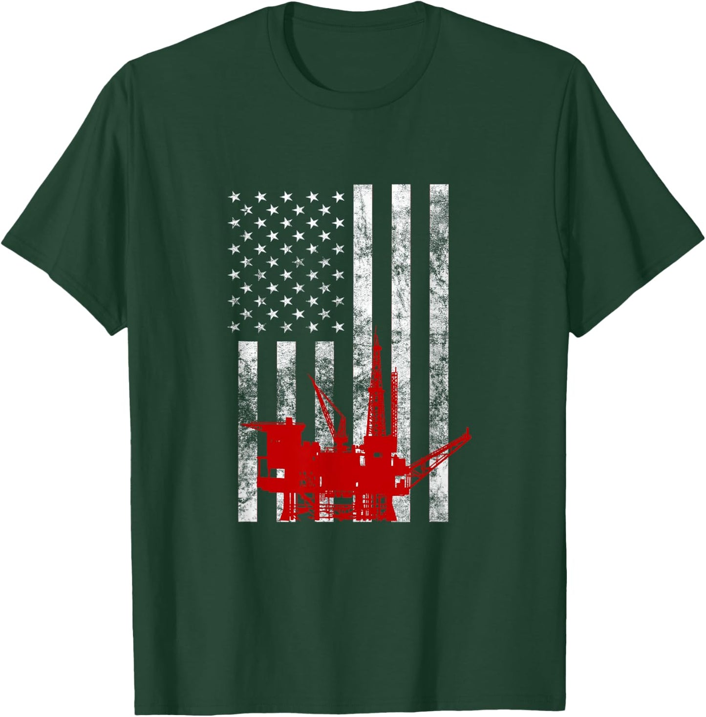 Oil Rig Drilling US Flag Oilfield Worker American Oil Worker T-Shirt - T-Shirt | Forest