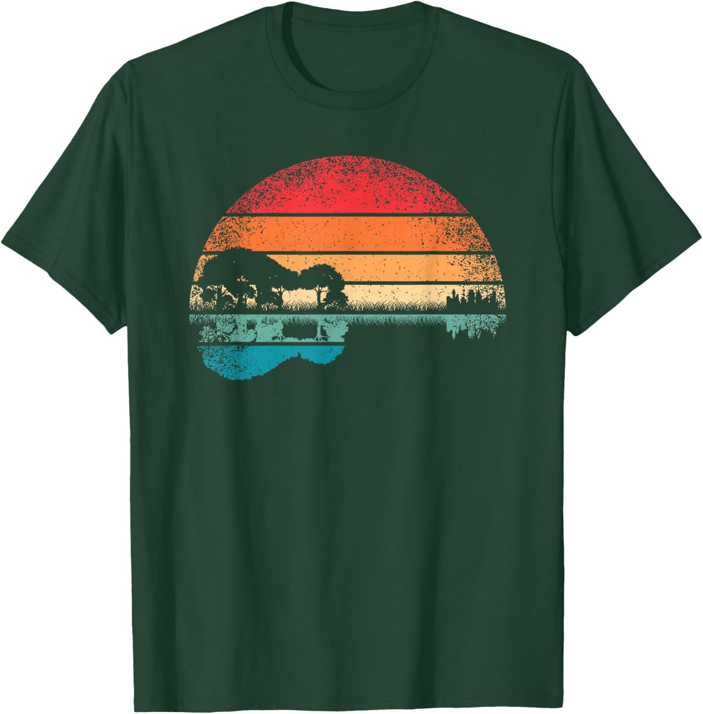 Retro Acoustic Guitar Lake Guitarist Music Rock Men Women T-Shirt - T-Shirt | Forest