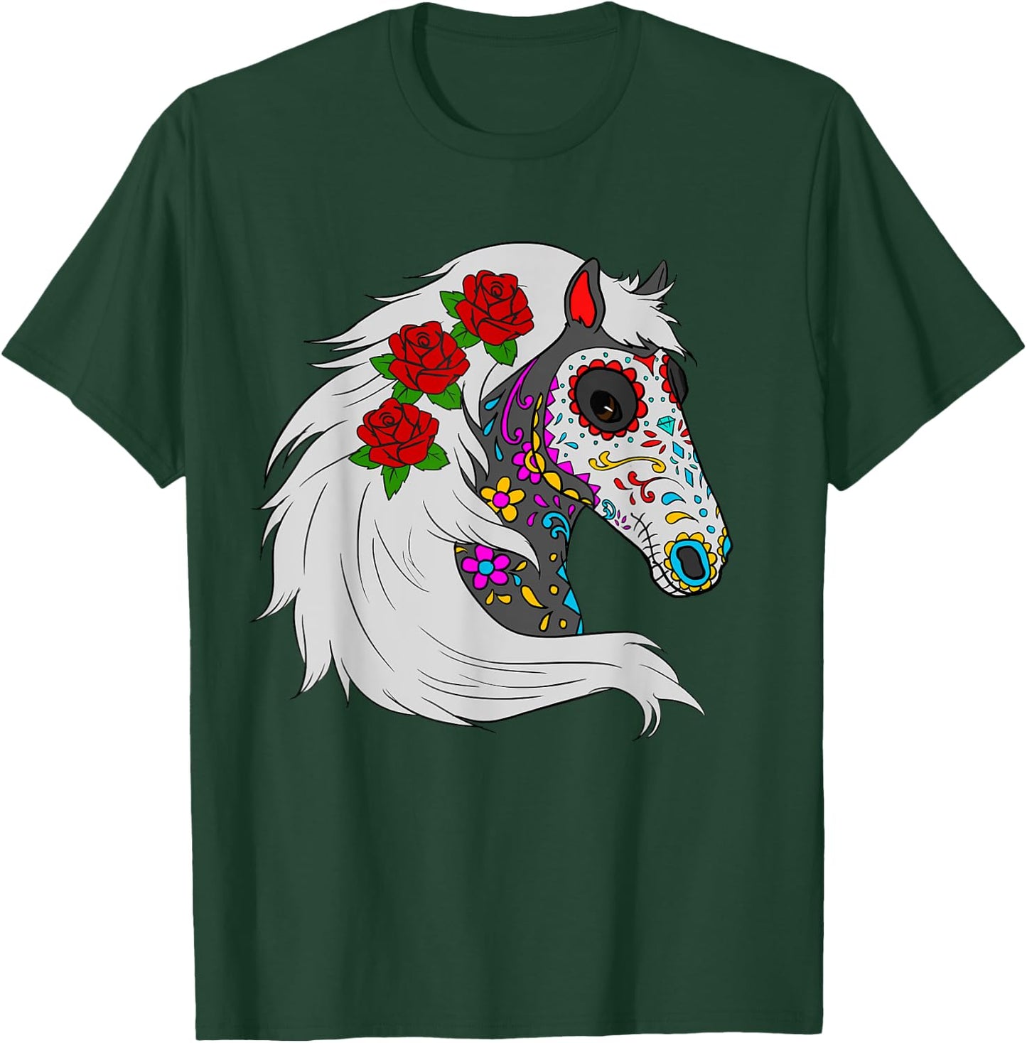 Day Of Dead Horse Mexican Roses Lover Horse Sugar Skull T-Shirt - T-Shirt | Forest