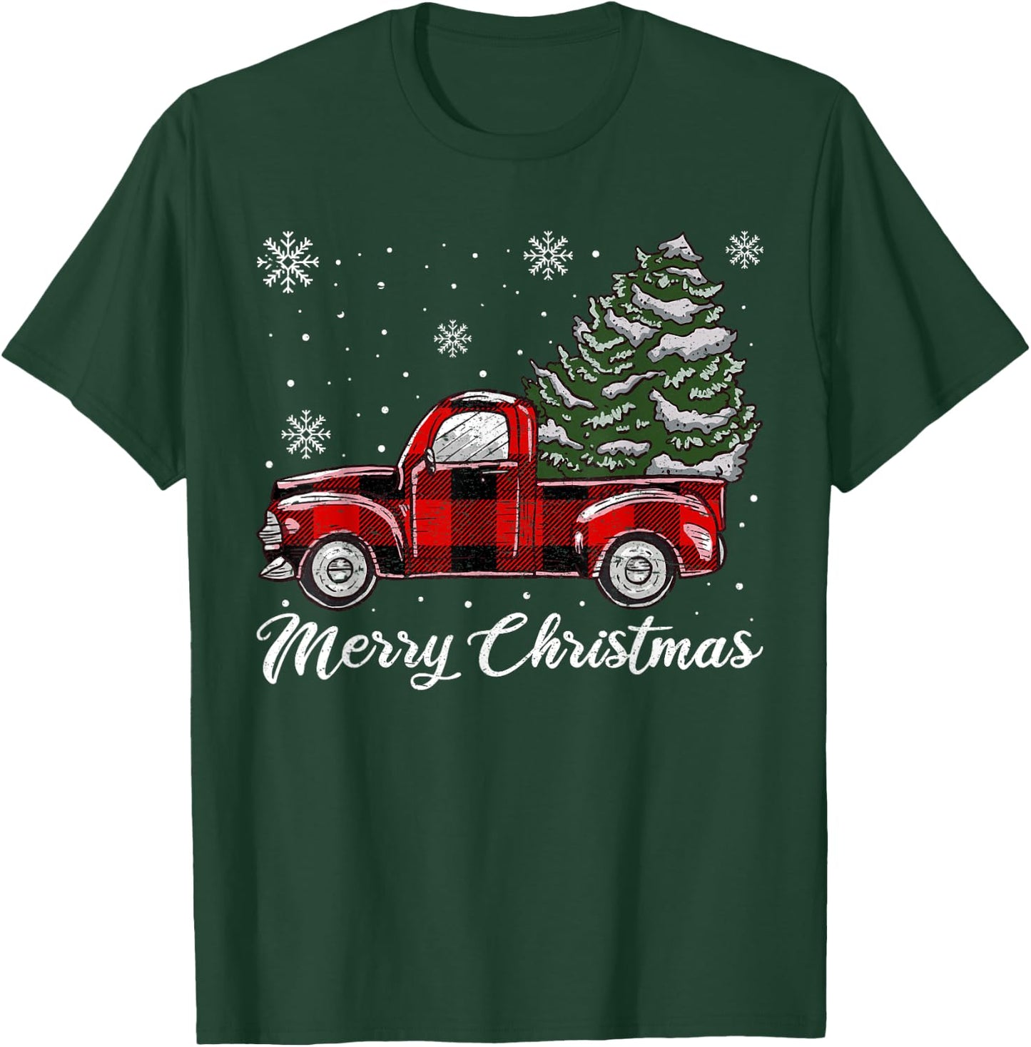 Christmas Tree Red Truck Pajama, Vintage Buffalo Plaid Truck T-Shirt - T-Shirt | Forest
