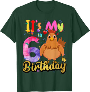Kids Chicken 6th Birthday 6 Years Old Girls Chicken Birthday T-Shirt - T-Shirt | Forest