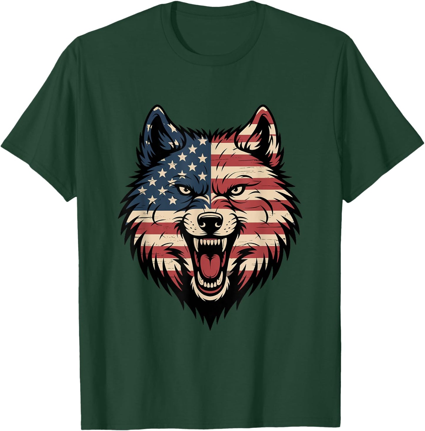 4th of July USA American Flag Wolf Patriotic Wolf Freedom T-Shirt - T-Shirt | Forest
