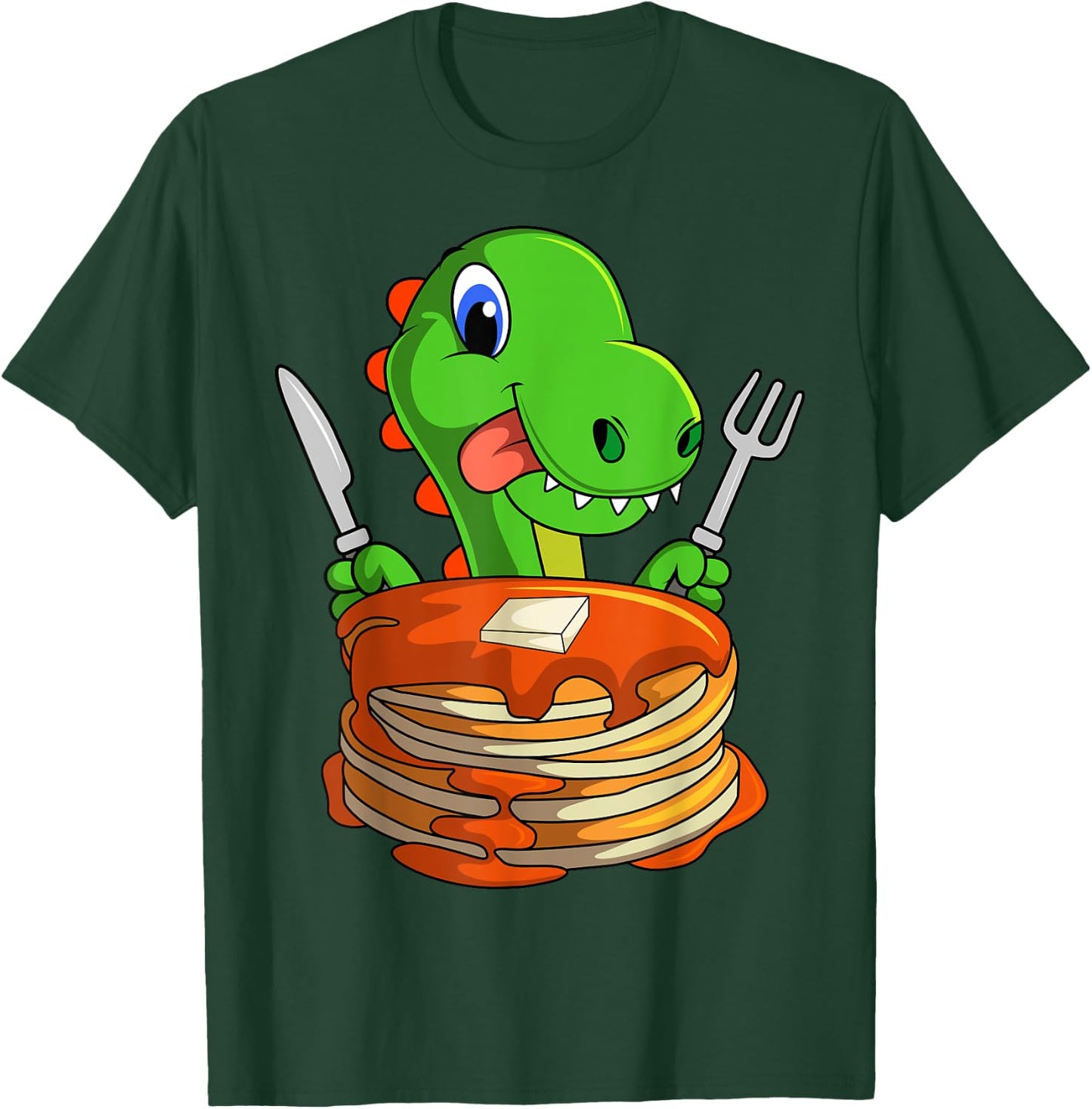 Pancakes Waffle Dinosaur Breakfast Flapjack Trex Food T-Shirt - T-Shirt | Forest