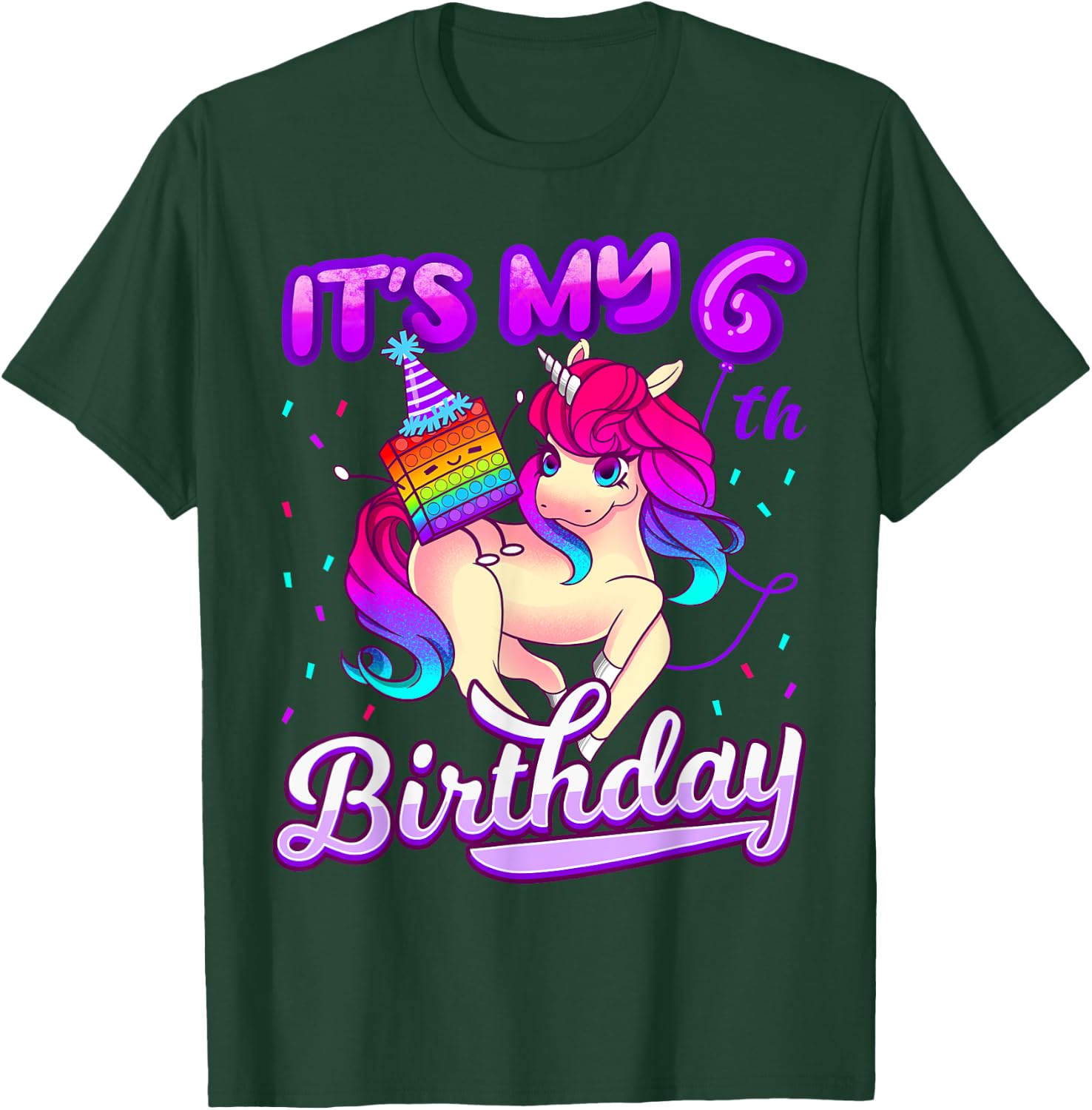 Birthday Girl 6 year old, it's my 6th Birthday, Unicorn T-Shirt - T-Shirt | Forest