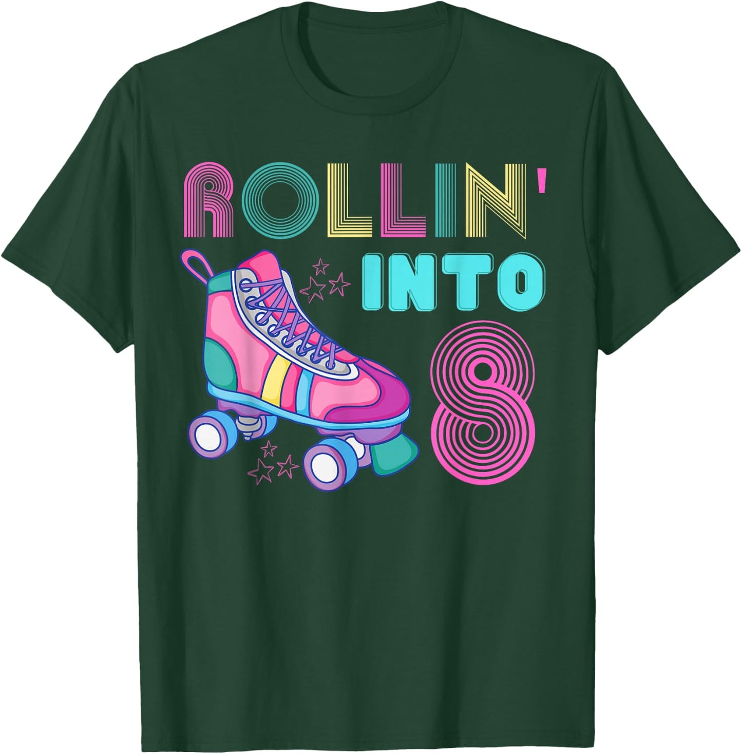 Rolling Into 8 Birthday Party Roller Skating Cute Girl Skate T-Shirt - T-Shirt | Forest