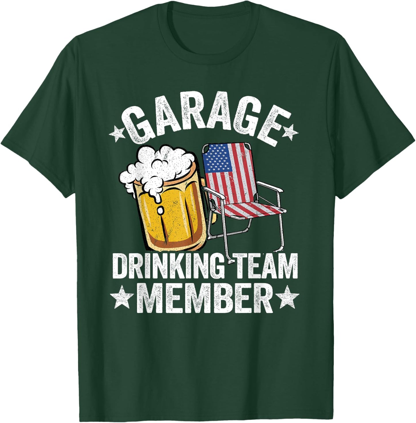 4th Of July Beer American Flag Garage Drinking Team Member T-Shirt - T-Shirt | Forest