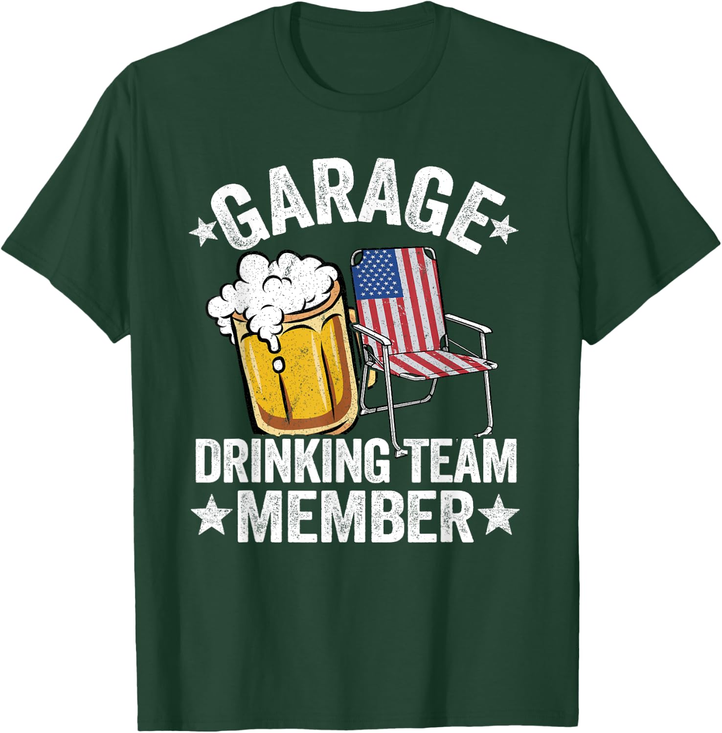 4th Of July Beer American Flag Garage Drinking Team Member T-Shirt - T-Shirt | Forest