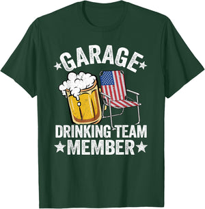 4th Of July Beer American Flag Garage Drinking Team Member T-Shirt - T-Shirt | Forest