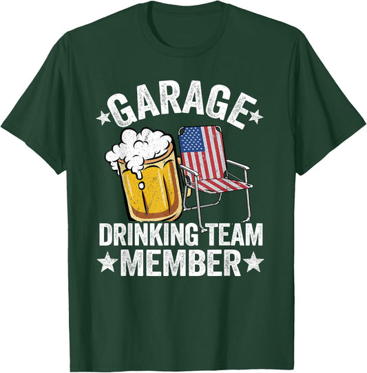 4th Of July Beer American Flag Garage Drinking Team Member T-Shirt - T-Shirt | Forest