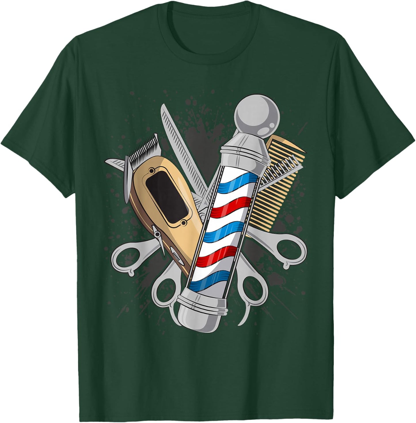 Barbers Pole Scissor Hair Clippers Comb T-Shirt - T-Shirt | Forest