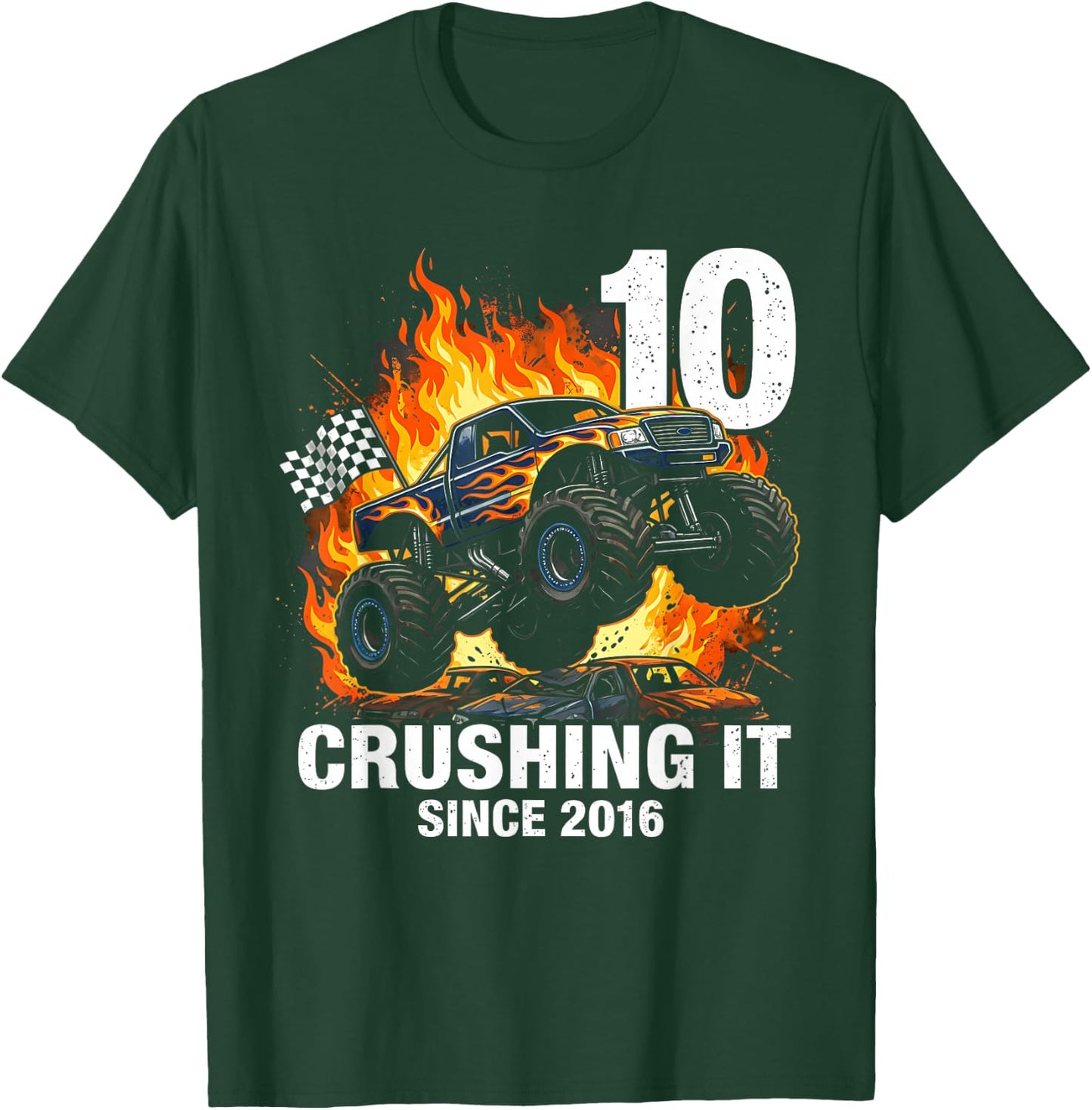 10th Birthday Truck Turning 10 Years Old Boy Born in 2016 T-Shirt - T-Shirt | Forest