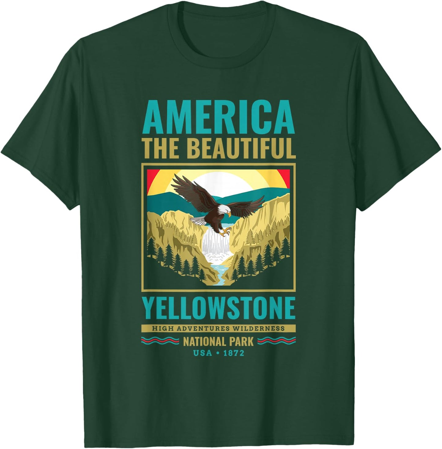 Yellowstone US National Park Eagle Vintage Gift T-Shirt - T-Shirt | Forest
