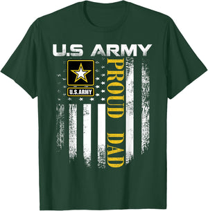 Vintage U.S. Army Proud Dad with American Flag Gift T-Shirt - T-Shirt | Forest