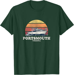 Portsmouth VA Vintage Boating 70s Retro Boat Design T-Shirt - T-Shirt | Forest