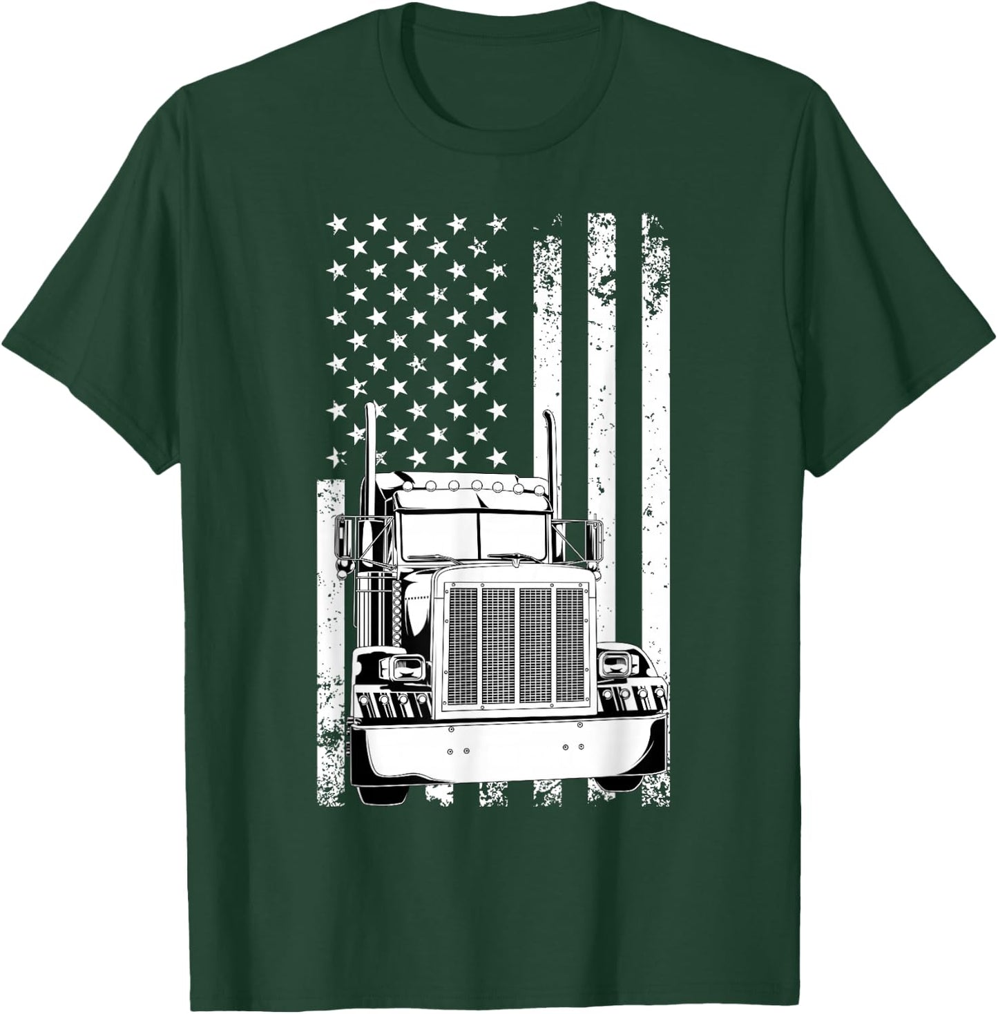 Truck Driver American Flag Trucker Vintage Men Women Gift T-Shirt - T-Shirt | Forest