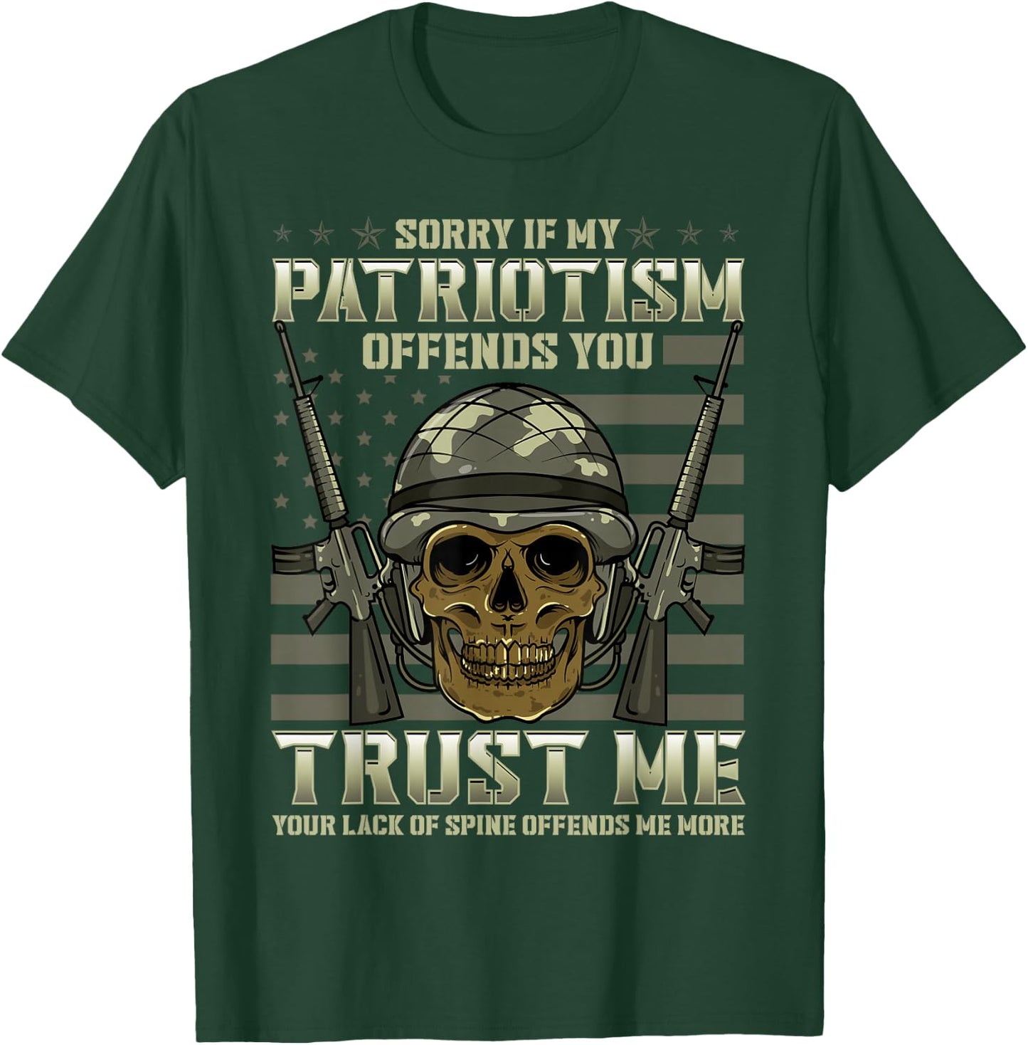 Patriotic Veteran USA Flag American Military War Hero Skull T-Shirt - T-Shirt | Forest