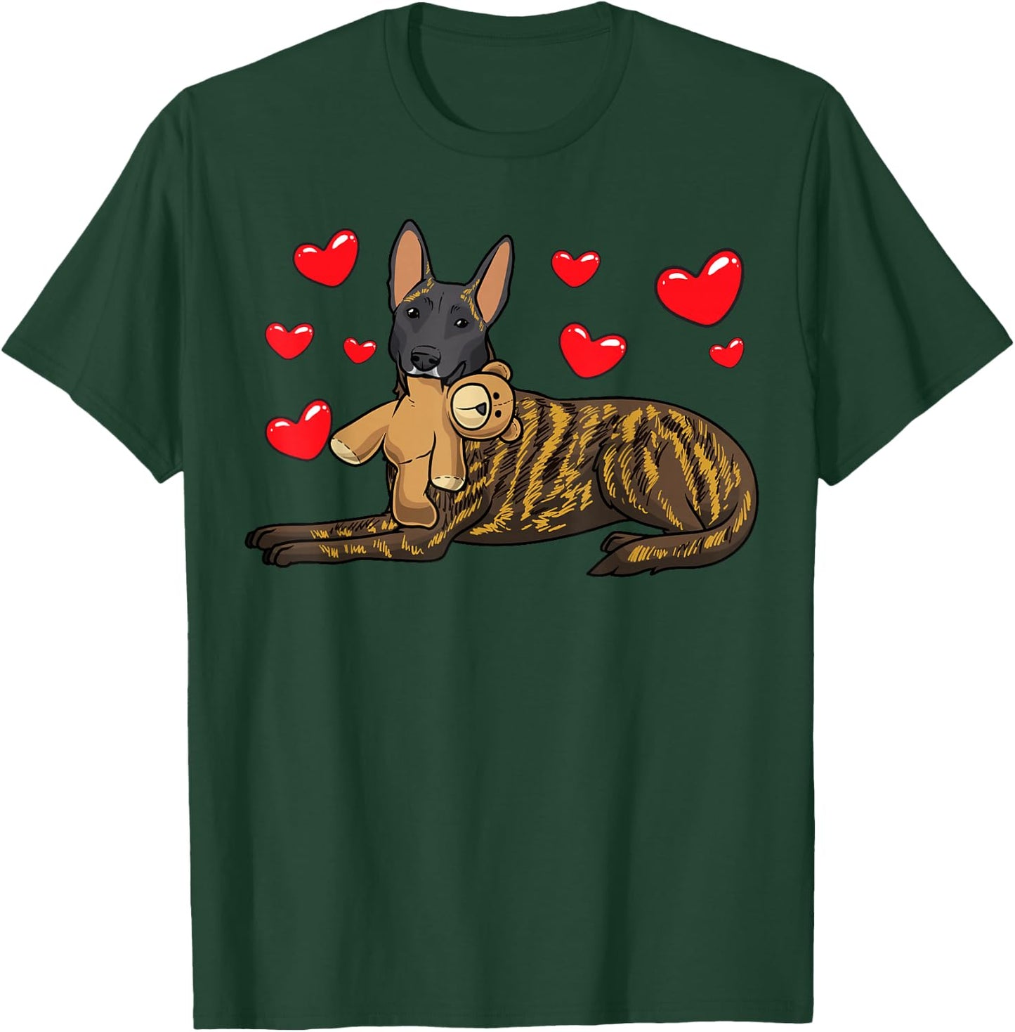Hollandse Herdershond Dog with Cuddly Toy and Many Hearts T-Shirt - T-Shirt | Forest