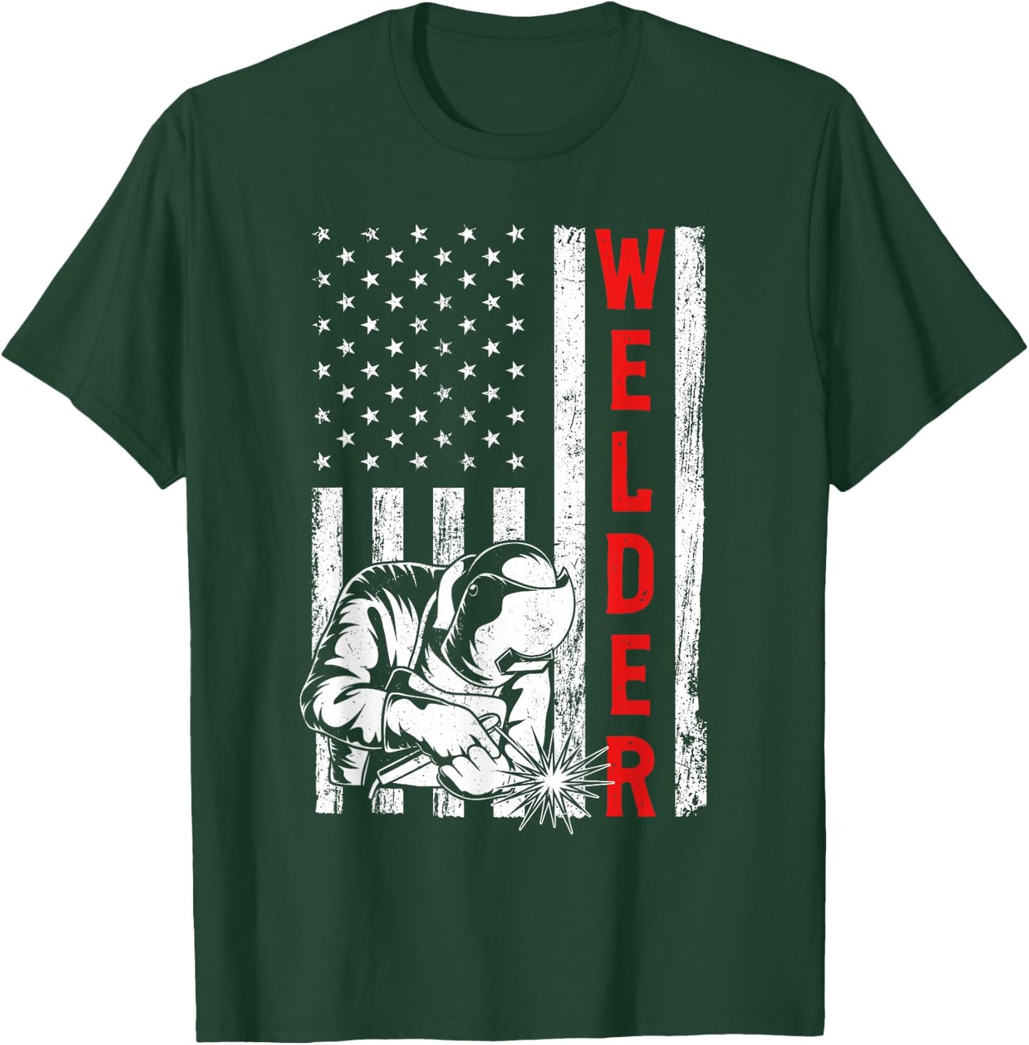 Welder USA American Flag Metalworking Welding Weld T-Shirt - T-Shirt | Forest