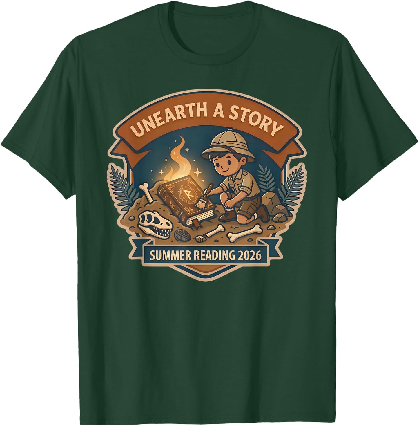 Unearth A Story Summer Reading 2026 Cute Archeologist Cool T-Shirt - T-Shirt | Forest