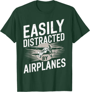 Easily Distracted By Airplanes Funny Pilot T-Shirt - T-Shirt | Forest