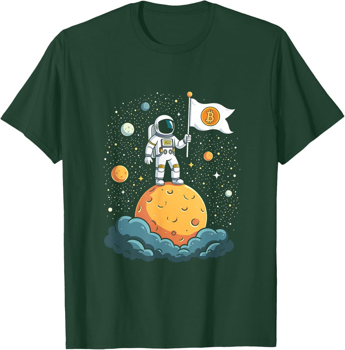 Bitcoin Crypto Cryptonaut to the Moon Astronaut BTC Flag T-Shirt - T-Shirt | Forest