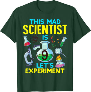 9th Birthday This Mad Scientist Is 9 Let's Experiment Funny T-Shirt - T-Shirt | Forest