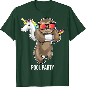 Pool Party Sloth Unicorn Float Funny Sloth Gifts T-Shirt - T-Shirt | Forest