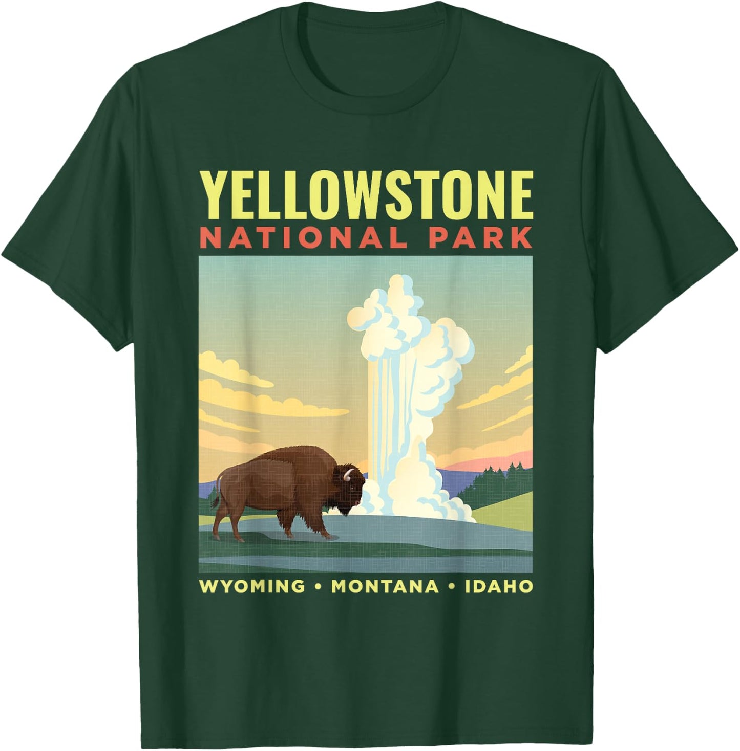 Yellowstone US National Park Bison Vintage Gift T-Shirt - T-Shirt | Forest