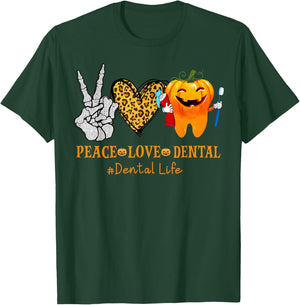 Halloween Peace Love Dental Hygienist Dental Assistant Life T-Shirt - T-Shirt | Forest