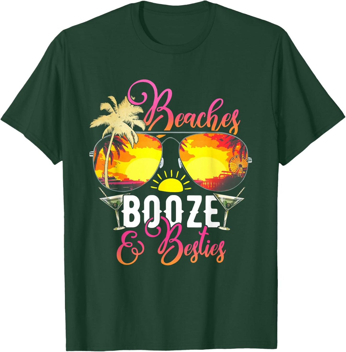 Weekend Trip Friends Beaches Booze & Besties Vacation Beach T-Shirt - T-Shirt | Forest