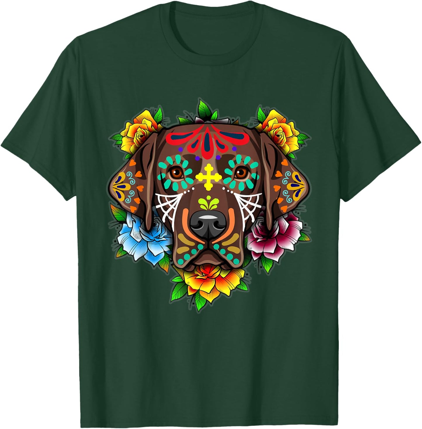 Black Labrador Retriever Day of the Dead Sugar Skull Lab Dog Men Women T-Shirt - T-Shirt | Forest