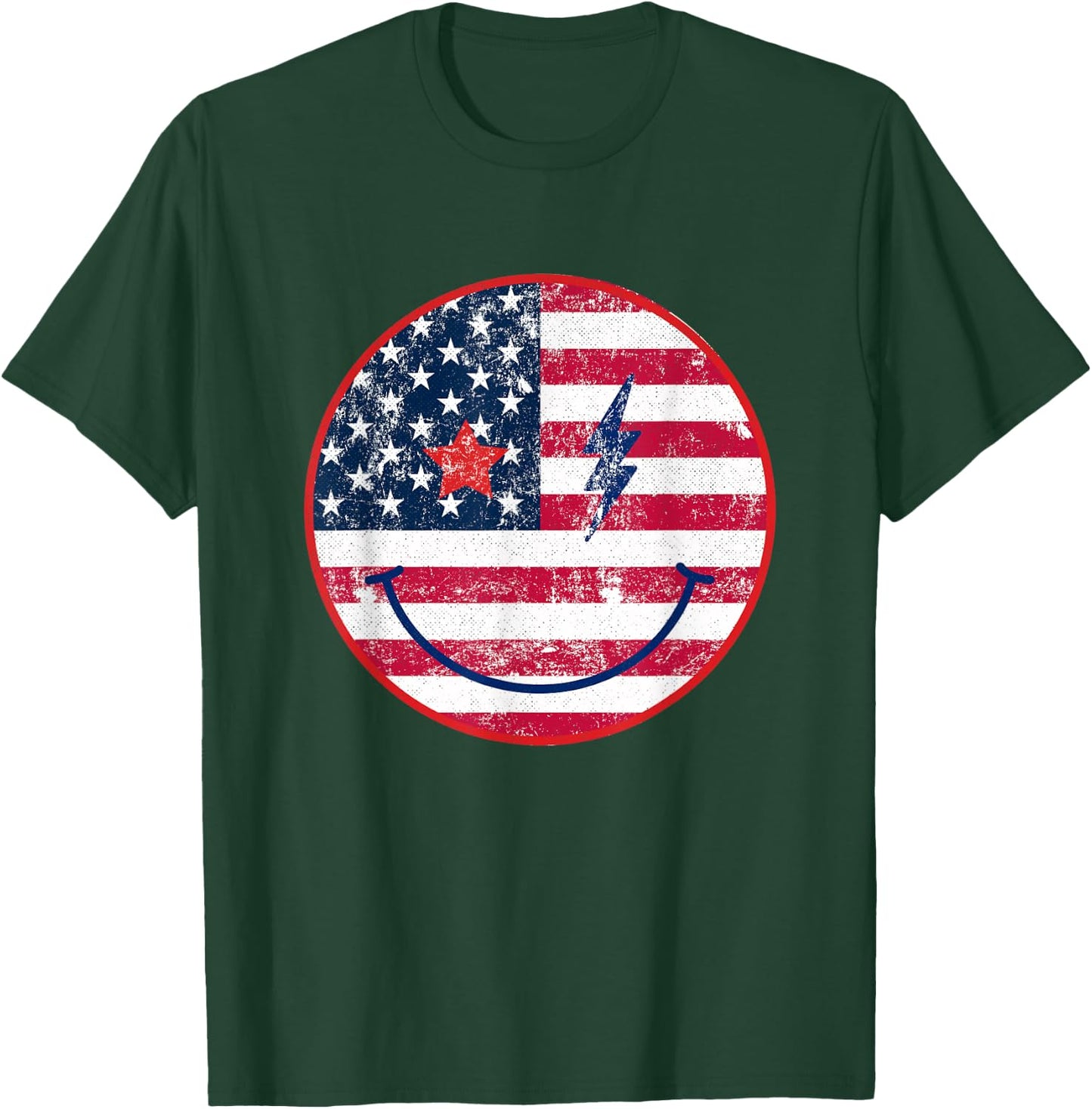 American Flag Happy Face July 4th Patriot USA T-Shirt - T-Shirt | Forest