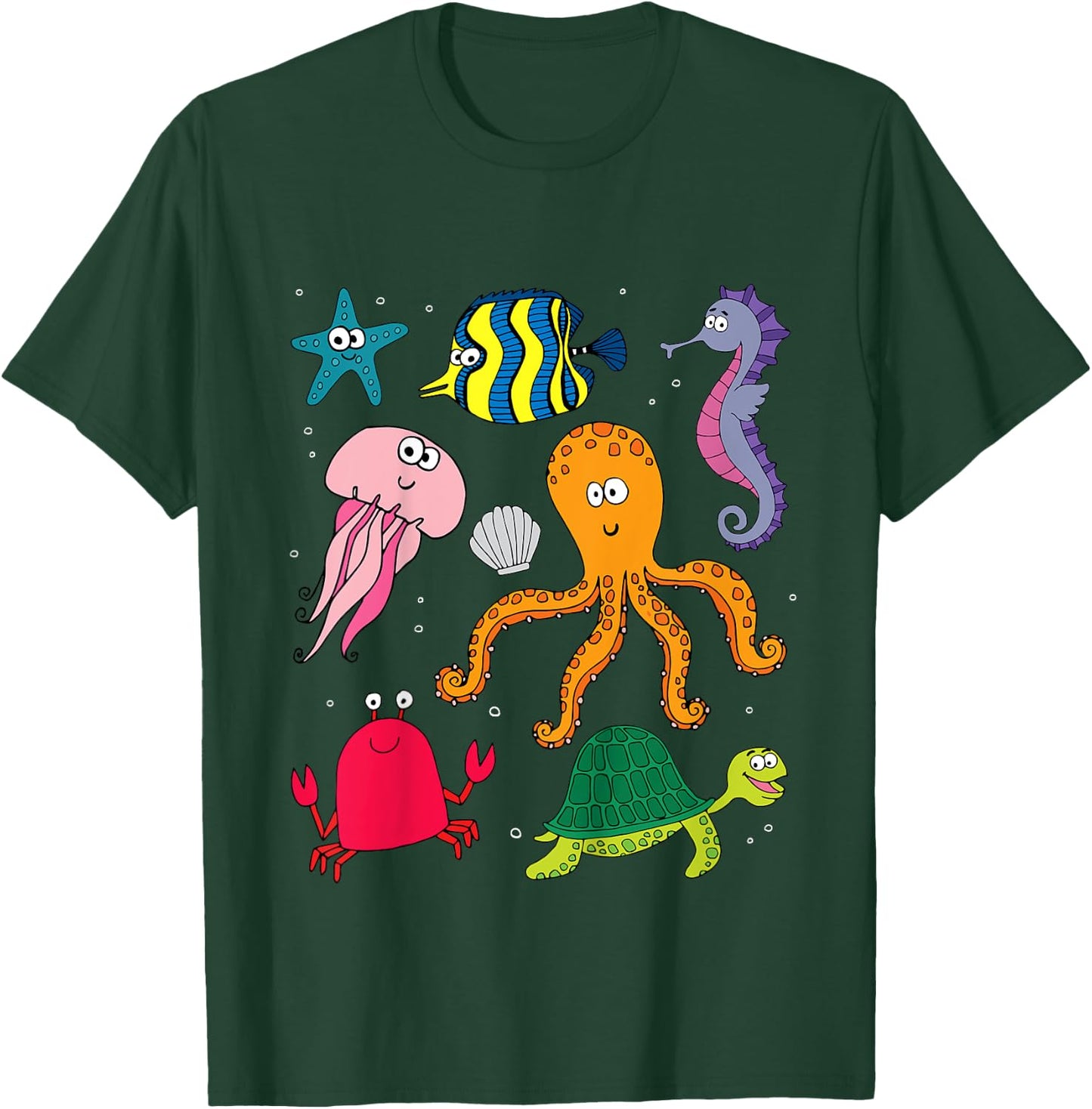 Beach Sea Creatures Ocean Animals Turtle Octopus Fish Girls T-Shirt - T-Shirt | Forest