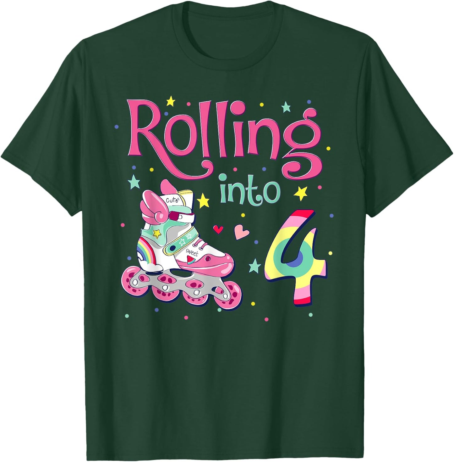 4th Bday Rolling Into 4 Birthday Girl Roller Skate Party T-Shirt - T-Shirt | Forest