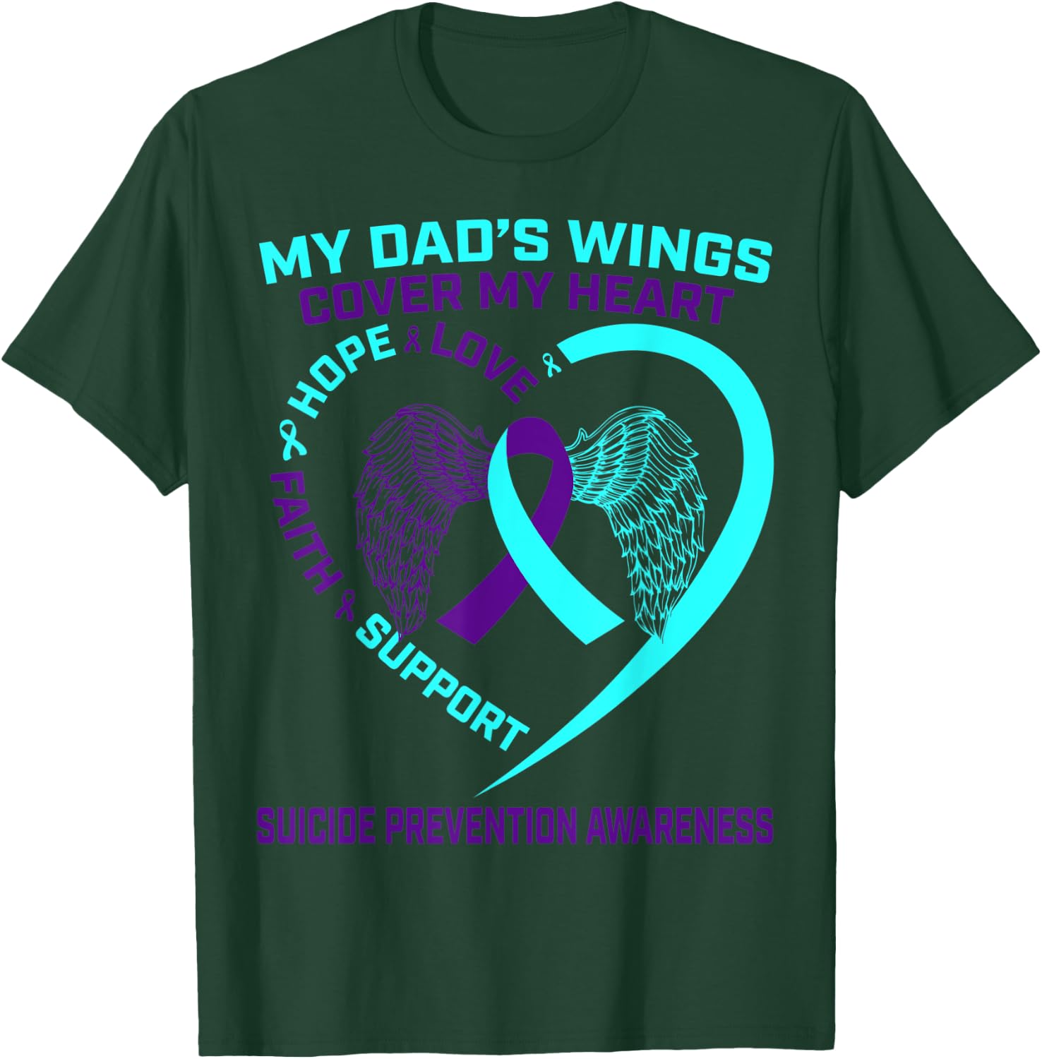 Teal Purple Suicide Prevention Awareness Dad Father Wings T-Shirt - T-Shirt | Forest