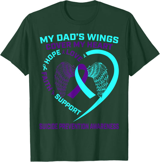 Teal Purple Suicide Prevention Awareness Dad Father Wings T-Shirt - T-Shirt | Forest