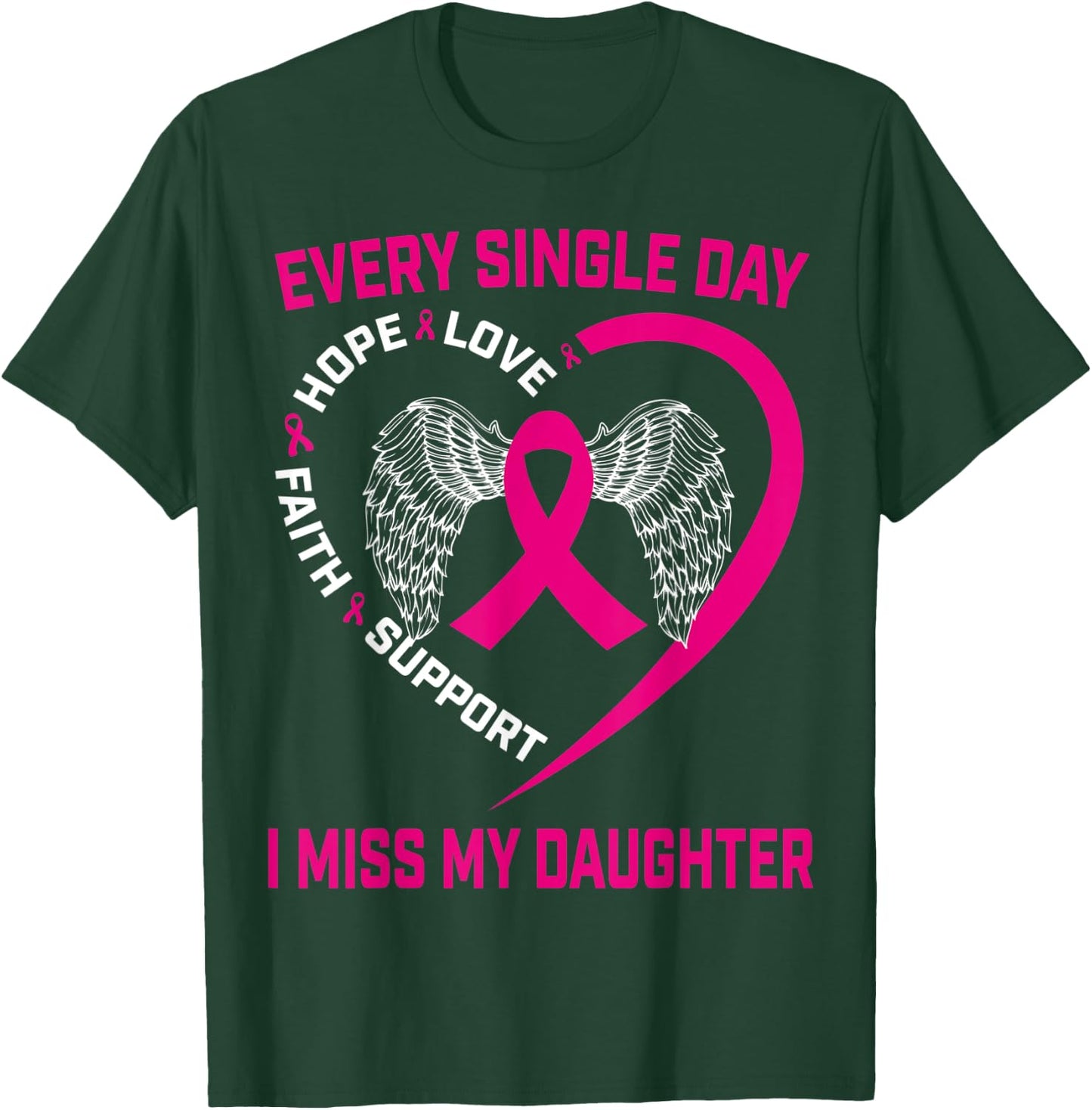 Miss My Daughter Pink Ribbon Wings Breast Cancer Awareness T-Shirt - T-Shirt | Forest