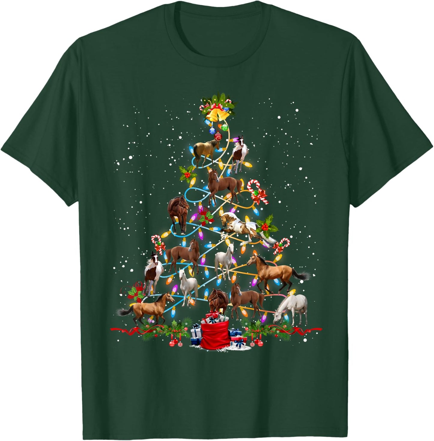 Horse Christmas Tree Xmas Ornament Decor Horse T-Shirt - T-Shirt | Forest