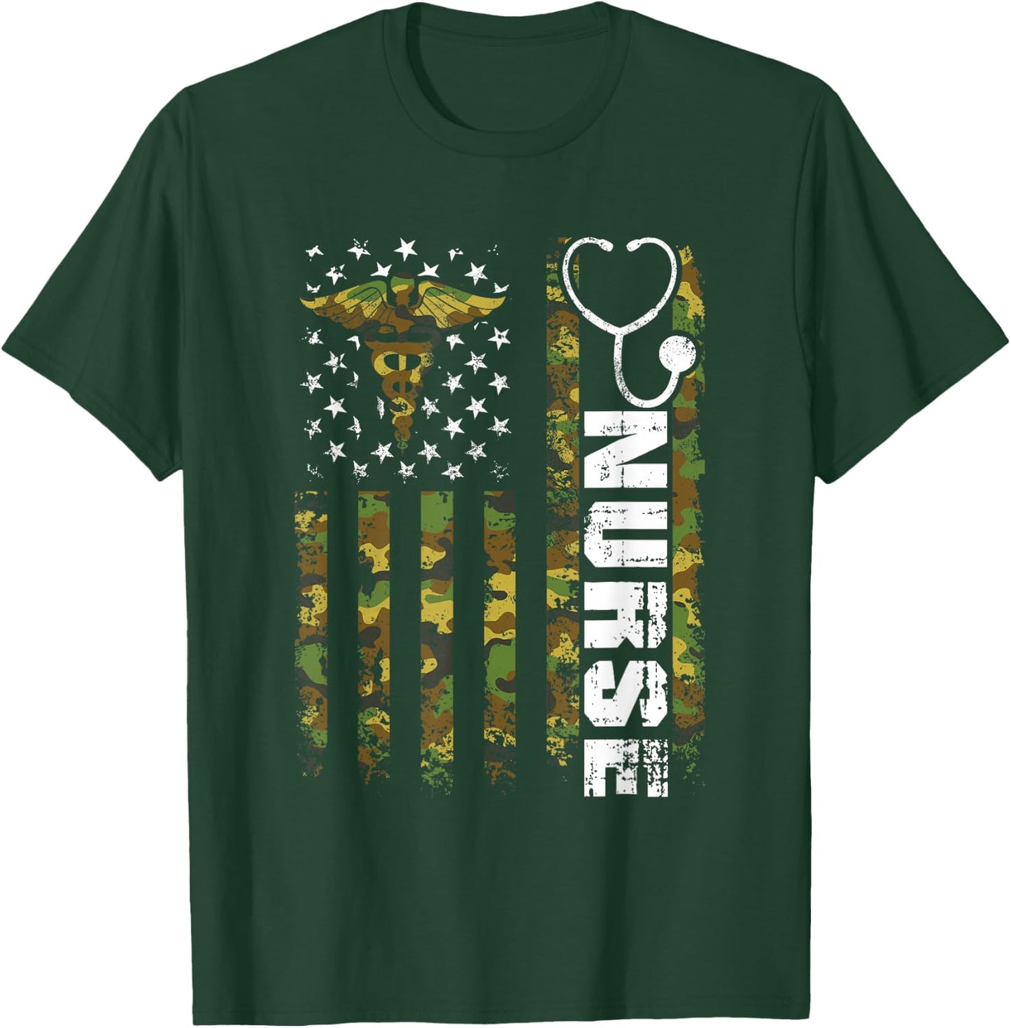 American Flag Camouflage Nurse Patriotic 4th of July T-Shirt - T-Shirt | Forest