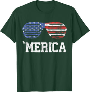 Merica Sunglasses Shirt Men Women Kids Patriotic 4th of July T-Shirt - T-Shirt | Forest