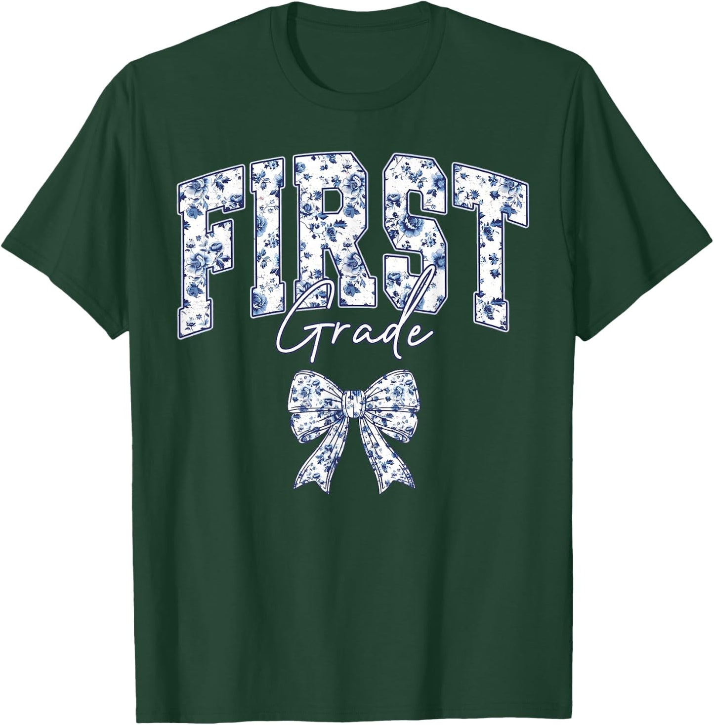 Floral First Grade Teacher Coquette 1st Grade Back to School T-Shirt - T-Shirt | Forest