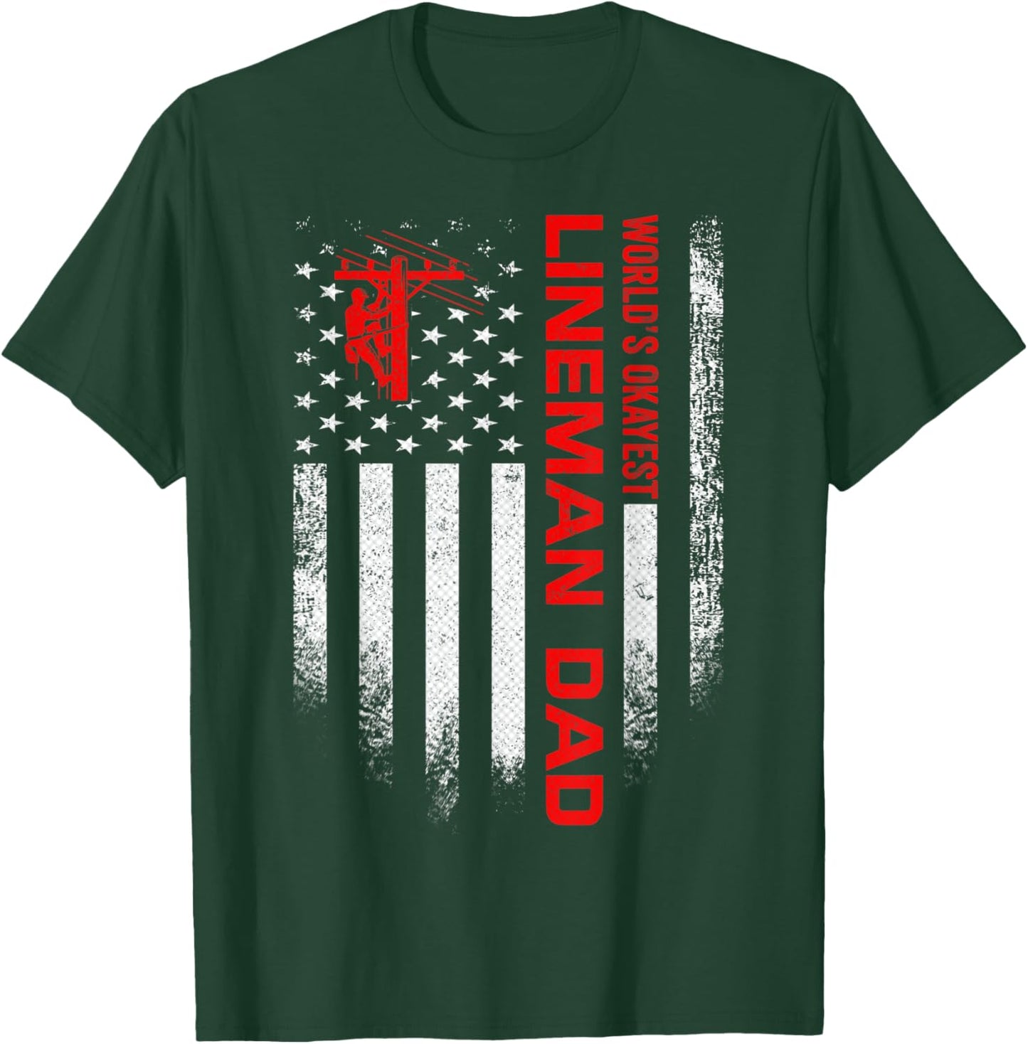 Vintage USA American Flag World's Okayest Lineman Dad Funny T-Shirt - T-Shirt | Forest