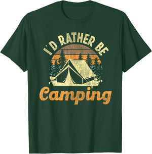 I'd Rather Be Camping Tent Retro Vintage T-Shirt - T-Shirt | Forest