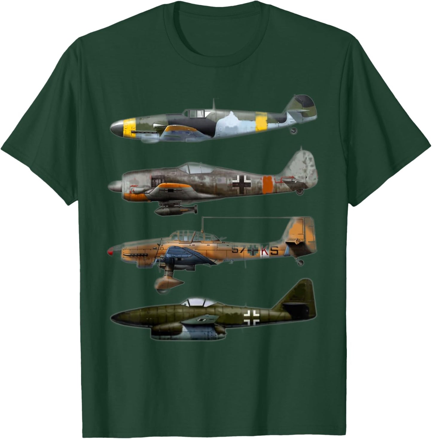 WW2 German Warplanes JU-87 Stuka ME 262 BF-109 T-Shirt - T-Shirt | Forest