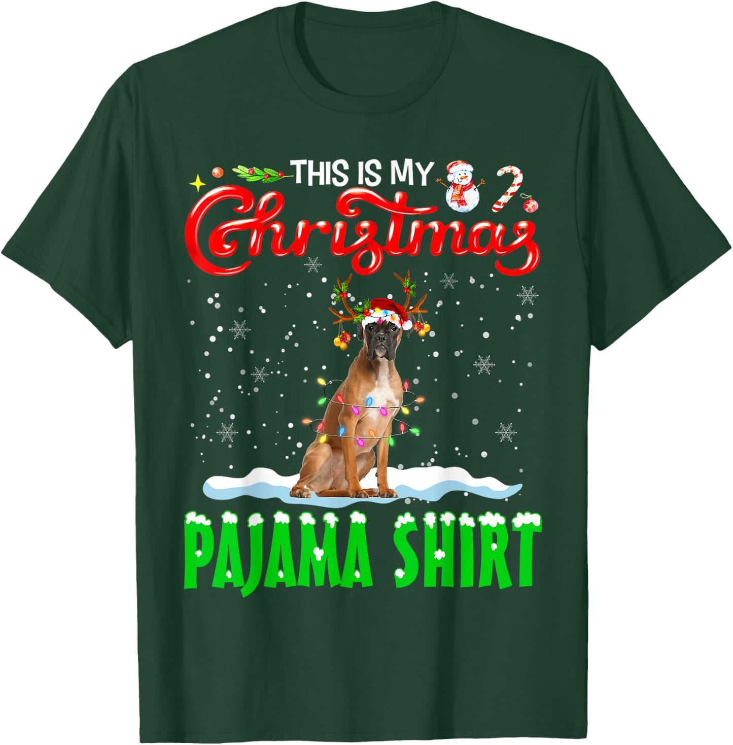 This Is My Christmas Pajama Shirt Boxer Christmas Dog T-Shirt - T-Shirt | Forest