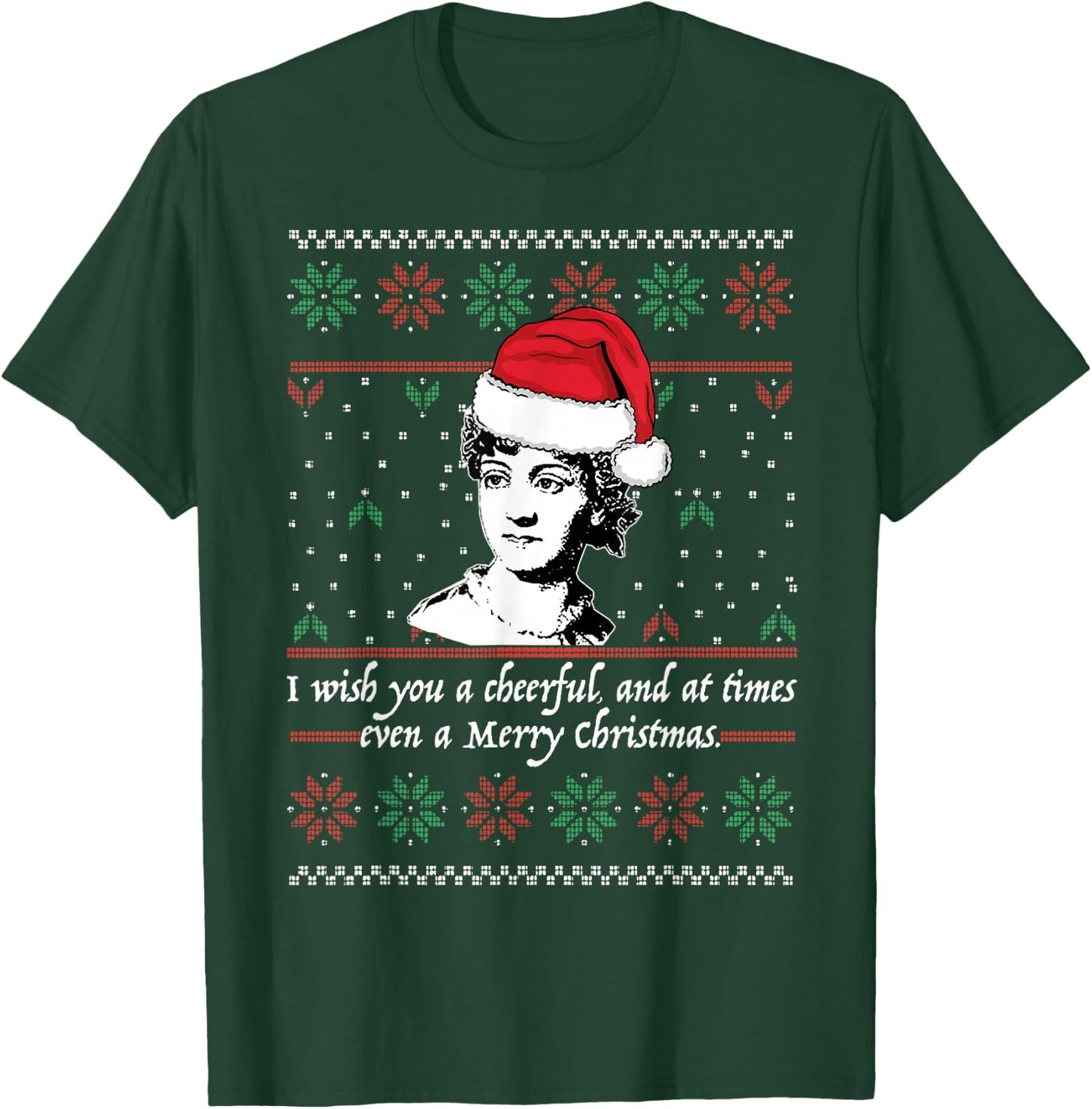 Jane Austen Ugly Christmas Sweater Design Santa Hat Meme T-Shirt - T-Shirt | Forest